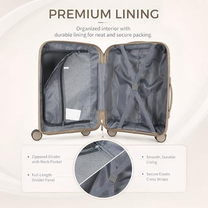 20” Carry On Luggage with TSA Lock, Airline Approved 22x14x9 Hardside Suitcase, Lightweight PP Rolling Travel Luggage with Silent Spinner Wheels and Anti-Burst Zipper (Khaki Diagonal Stripe) - color: Khaki Diagonal Stripe