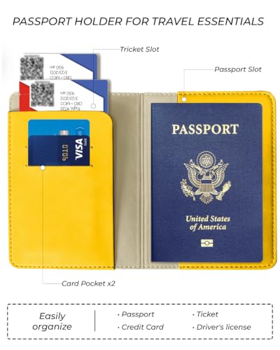 Passport Holder for Travel - RFID Blocking for Women & Men - color: Energetic Yellow