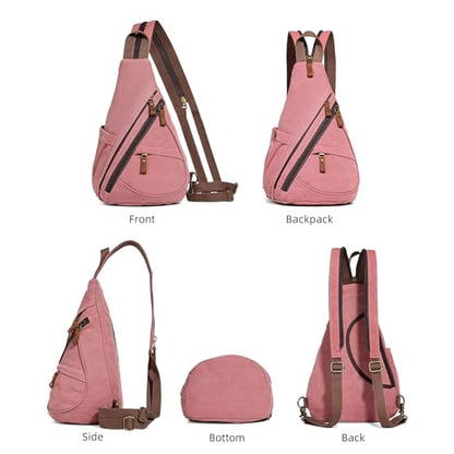 KL928 Canvas Sling Bag - Small Crossbody Backpack Shoulder Casual Daypack Rucksack for Men Women(Large Version, Rust Red) - color: Canvas-rust Red