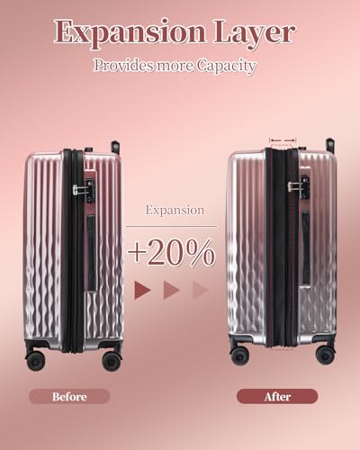 Checked Luggage, 24 Inch Hardside Suitcase, Lightweight Hardshell with TSA Lock, Large Suitcase with Spinner Wheels - color: GlossyRose, size: M(checked-24")