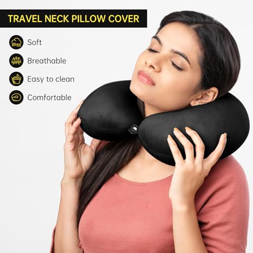 2 Packs Travel Neck Pillow Cover, Reusable U Shaped Washable Cover (black) - color: Black