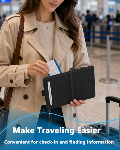 RFID Passport Holder with Tracker Slot, Leather Travel Wallet - color: Black