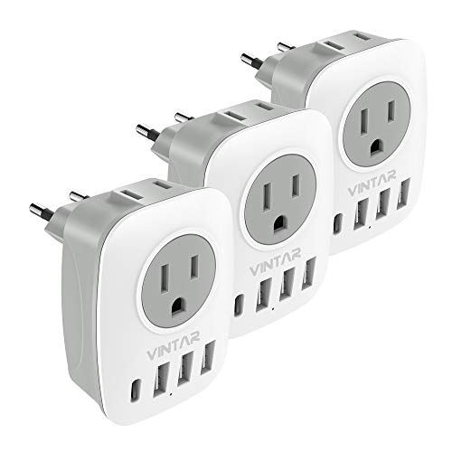 VINTAR 3 Pack European Travel Plug Adapter, Type C Adapter with USB C - style: Type C-3 Pack-Most of Europe