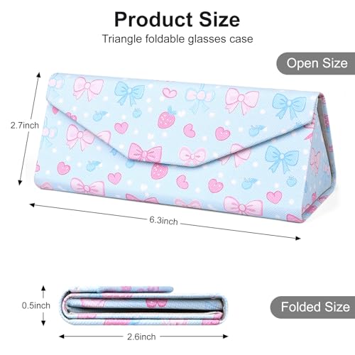 Sunglasses Case, Foldable Glasses Case, Magnetic PU Leather Hard Shell Folding Eyeglass Holder Box - color: Strawberry