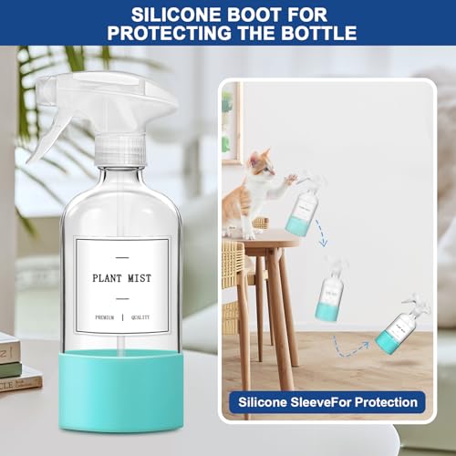 Glass Spray Bottles for Cleaning, 3 Pack Clear Empty Spray Bottle for Cleaning Solutions, 17 fl oz Reusable Spray Bottle for Plants with Silicone Boot, Cleaning Spray Containers with Labels - size: 3 Pack