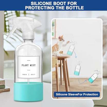 Glass Spray Bottles for Cleaning, 3 Pack Clear Empty Spray Bottle for Cleaning Solutions, 17 fl oz Reusable Spray Bottle for Plants with Silicone Boot, Cleaning Spray Containers with Labels - size: 3 Pack