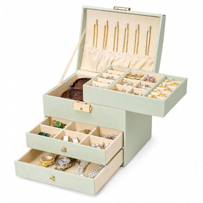 Homde Small Jewelry Box for Girls: 3-Layer Lockable Organizer (Sage Green) - color: Sage Green