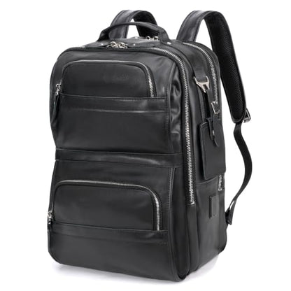 LANNSYNE Nappa Leather Backpack for Men, 16" Laptop Work Travel Bag, Black - color: Black