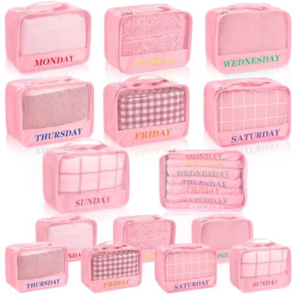 15 Pcs Day of Week Packing Cubes Travel Kids, 9x7x3inch,Pink - color: Pink, size: 9x7x3inch