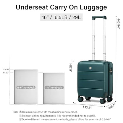 Hanke Underseat Carry On Luggage with Wheels, Hardside Small Suitcase - color: Blackish Green, size: 16 Inch
