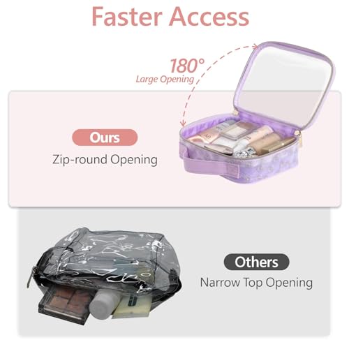PACKISM Clear Makeup Bag Travel - TSA Approved Toiletry Bag, 3 Pack Purple - color: Purple, size: Medium Set (Patterned/ Lace Edition)