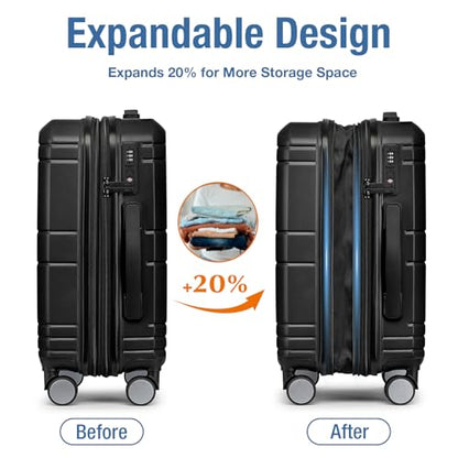 Carry On Luggage 22x14x9 Airline Approved,Hardshell Suitcase,20 Inch,Black - color: Black
