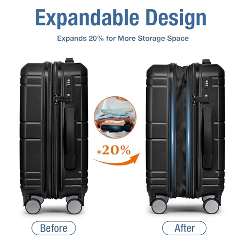 Carry On Luggage 22x14x9 Airline Approved,Hardshell Suitcase,20 Inch,Black - color: Black
