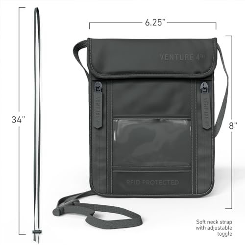 VENTURE 4TH Travel Neck Wallet, RFID Blocking Passport Holder - Sleek Gray - color: Sleek Gray