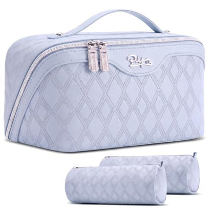 BOYATU Travel Makeup Bag Organizer: 3 Pcs Cosmetic Bag Set for Women Blue - color: C-Diamond Grid-Blue