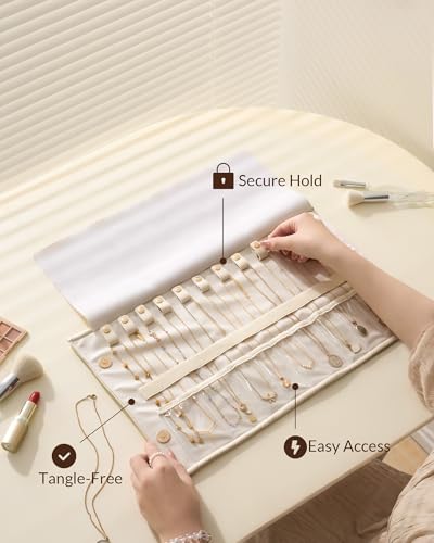 Lolalet Travel Necklace Organizer, Foldable Jewelry Case, Beige, 12 Slots - color: Beige, size: Medium, 12 Slots