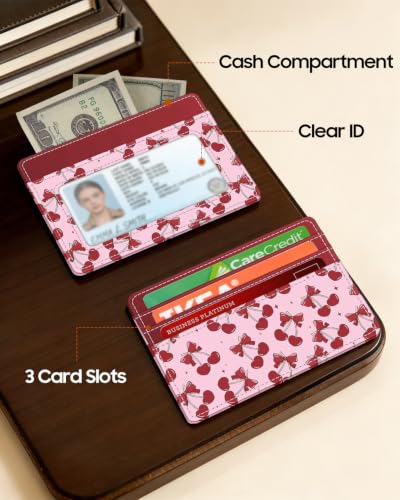 FINTIE Slim Minimalist Front Pocket Wallet RFID Blocking Credit Card Holder - color: cherry red