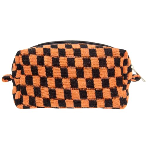 Checkered Makeup Bag for Purse,Small Travel Cosmetic Pouch,Halloween Orange - color: Halloween Orange