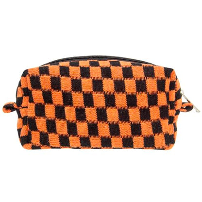 Checkered Makeup Bag for Purse,Small Travel Cosmetic Pouch,Halloween Orange - color: Halloween Orange