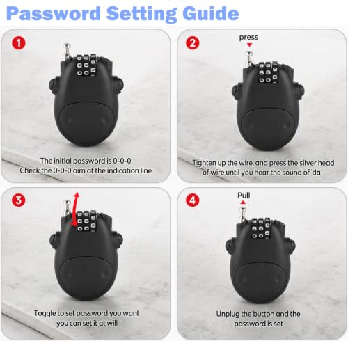 Retractable Cable Lock, 3-Digit Combination Lock with 3 Feet Retractable Steel Cable, Luggage Stroller Locks for, Bike, Ski, Helmets, Backpacks