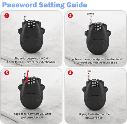 Retractable Cable Lock, 3-Digit Combination Lock with 3 Feet Retractable Steel Cable, Luggage Stroller Locks for, Bike, Ski, Helmets, Backpacks
