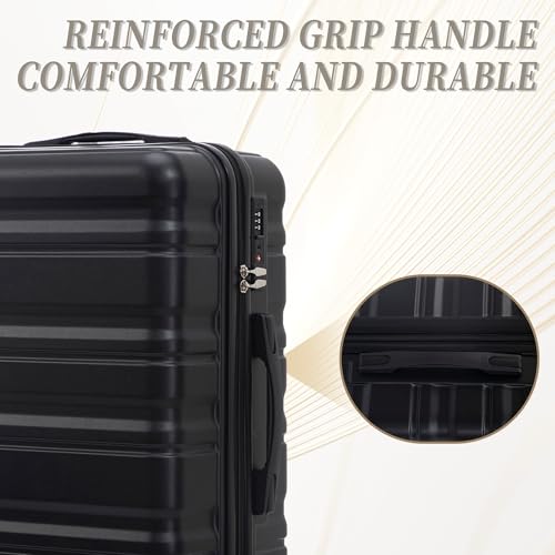 Suitcase Sets ABS Hardshell Carry On Luggage - color: Jet Black, size: 20/24/28 IN
