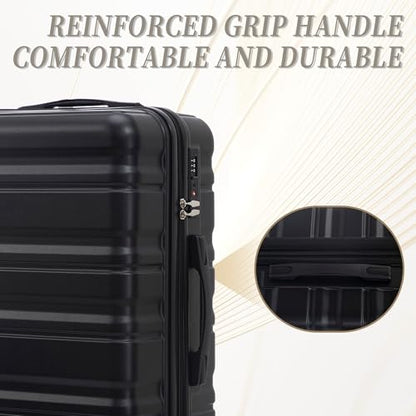 Suitcase Sets ABS Hardshell Carry On Luggage - color: Jet Black, size: 20/24/28 IN