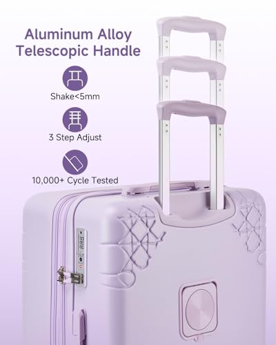 Somago Expandable 2-Piece Luggage Sets 20"/24" Suitcases with Shock-Absorbing Braking Spinner Wheels Moon Star Design Hard Shell Suitcase with Cupholder TSA Lock (Light Purple,Expandable 20/24 Inch) - color: Light Purple, size: Expandable 2-Piece Set(20/2