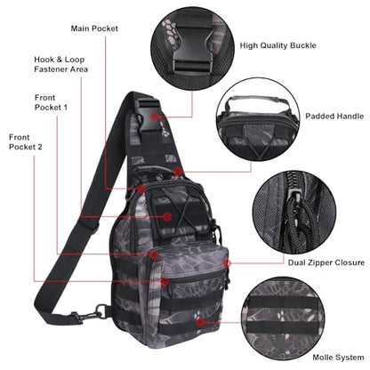 Qcute Tactical Backpack, Waterproof Military Cross-body Molle Sling Shoulder Backpack Chest Bag for Outdoor Every Day Carry - color: Pythons Grain Black