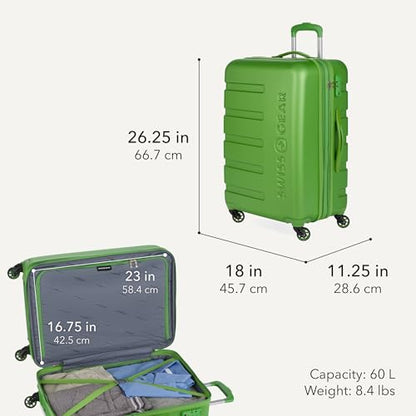 SwissGear 7366 Signature Hardside Expandable Luggage with Spinner Wheels, TSA Lock, Green, Checked-Medium 23-Inch - color: Green, size: Checked-Medium 23-Inch