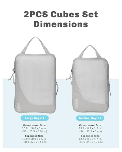 2 Set Compression Packing Cubes for Suitcases,Luggage,Travel Bag Organizer - color: Light Grey-2 PCS