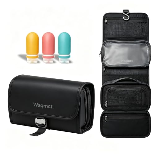 Hanging Toiletry Bag for Women Men Nylon Shaving Bag Travel Kit - color: Black