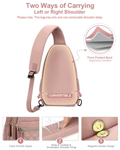 Capolo Crossbody Bags for Women Waterproof Sling Shoulder Bag Fanny Pack - color: Pink, size: Large