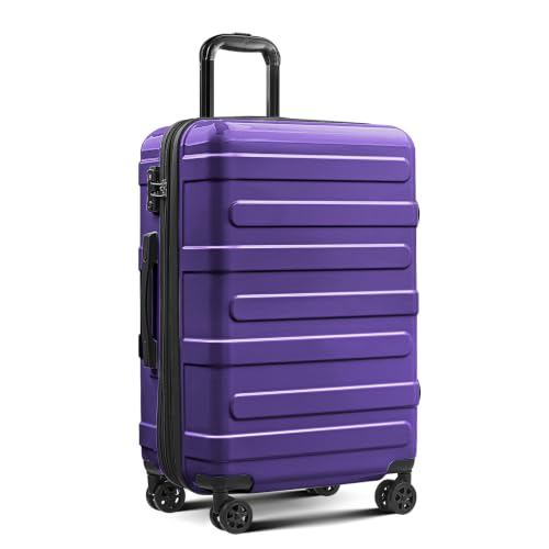 Checked 24inch Luggage with Spinner Wheels,Expandable - color: Dark Purple, size: M (24 In)