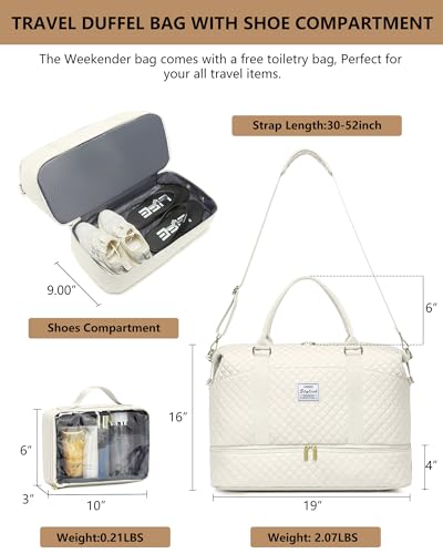 Travel Weekender Duffle Bag for Women: Overnight Bags with Shoe Compartment - color: 6-Beige, size: Large