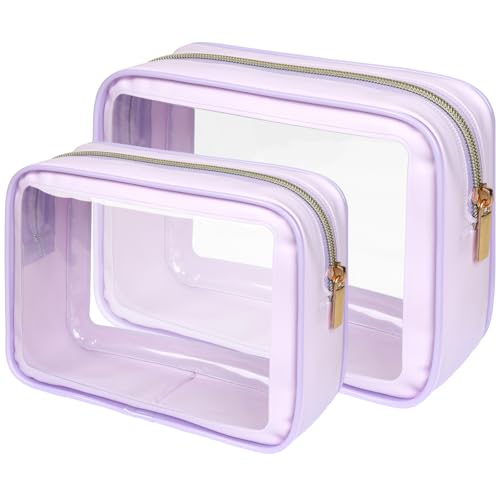 PACKISM Clear Makeup Bag Foldable - TSA Approved Toiletry Bag for Travel - color: 2 Pack Purple, size: Hybrid Traveler (1 Large & 1 Medium - Soft)