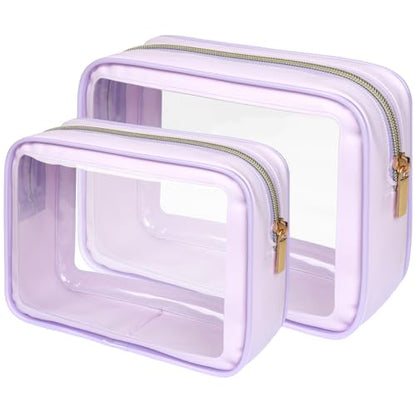 PACKISM Clear Makeup Bag Foldable - TSA Approved Toiletry Bag for Travel - color: 2 Pack Purple, size: Hybrid Traveler (1 Large & 1 Medium - Soft)