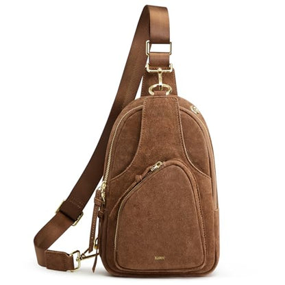 Kattee Sling Bag for Women, Genuine Suede Leather Crossbody Bags - color: Suede Coffee