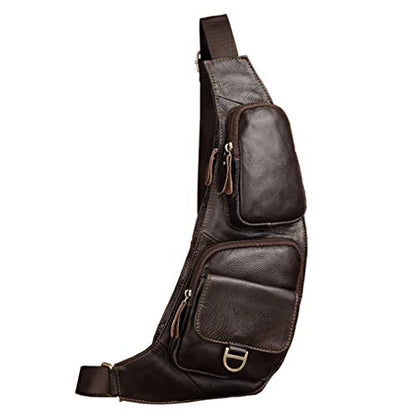 Leather Sling Bag Crossbody Backpack for Men Women Travel Outdoor Camping - color: #05coffee