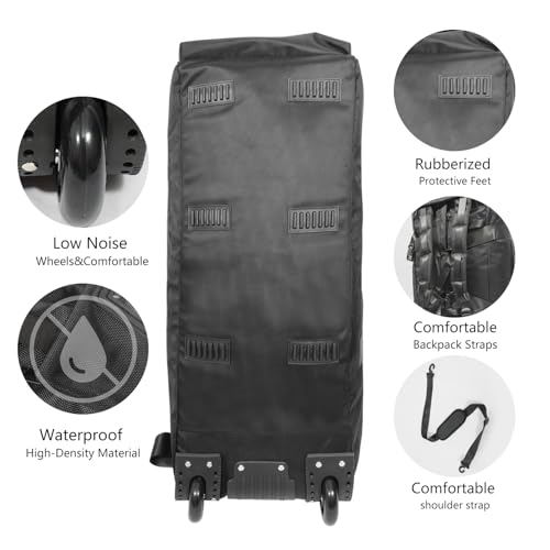 80L Rolling Travel Duffle Bag with Wheels, Black | Heavy-Duty, Foldable, Shoulder Straps, Multi-Way Carry as Luggage & Backpack, Travel, Camping, Gym, Airplane, For Men & Women - color: Black