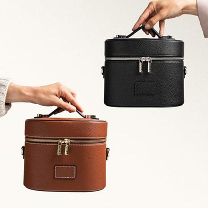 ETOILE - Oval Toiletry Case Ginger brown - Travel Makeup Bag Organizer with Shoulder Strap and Removable Divider - color: Ginger Brown