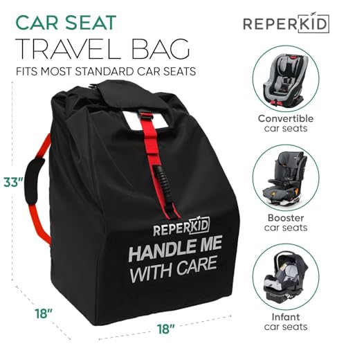 Car Seat Travel Bag for Airplane, Backpack Straps, Fits Most Car Seats - color: Black with Red