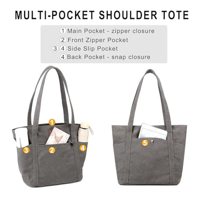 Light Canvas Shoulder Bag for Women Retro Bucket Tote - color: Beige