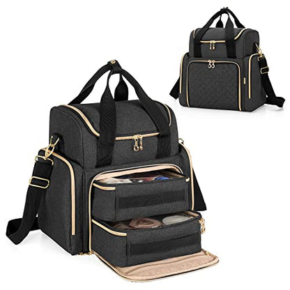 LUXJA Travel Makeup Bag with 2 Removable Makeup Cases, Black - color: Black