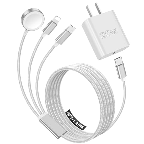 Travel Essentials Multi Charging Cable with 20W Charger Block - color: White, size: 1.2M/4FT