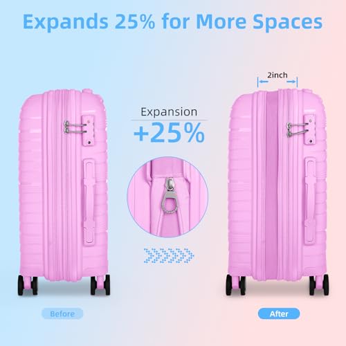LARVENDER Carry On Luggage 22x14x9 Airline Approved, Suitcases with Wheels - color: Neon Pink, size: 3 Piece Set (20/DB/TB)