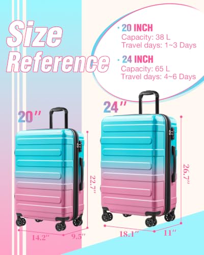 Luggage Sets 2 Piece, Hard Shell Expandable Carry on Suitcase with Spinner Wheels and TSA Lock, Lightweight Travel Luggage Set - color: Sugar, size: 2 Piece Set (20/24inch)