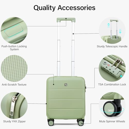 Hanke Underseat Carry On Luggage with Wheels, Hardside Small Suitcase - color: Bamboo Green, size: 16 Inch