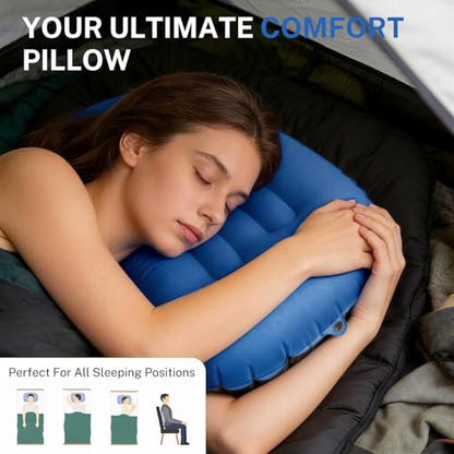 Camping Pillow-Compressible, Ultralight Inflatable,Compact, Comfortable, Ergonomic Inflating Pillows for Neck & Lumbar Support While Camp, Hiking(Navy Blue,with Anti Slip Straps) - color: Navy Blue