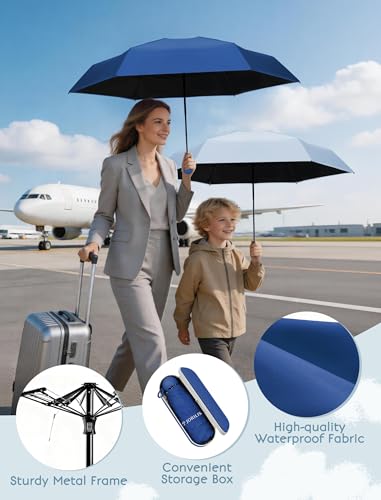 Jorilis Mini Compact Travel Umbrella with Case, Pocket Size UV Sun & Rain - color: Blue